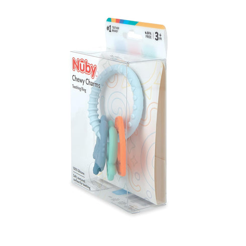 Nuby Chewy Charms Teething Ring - Soft Baby Teething Toy for 3+ Months - Dino Design