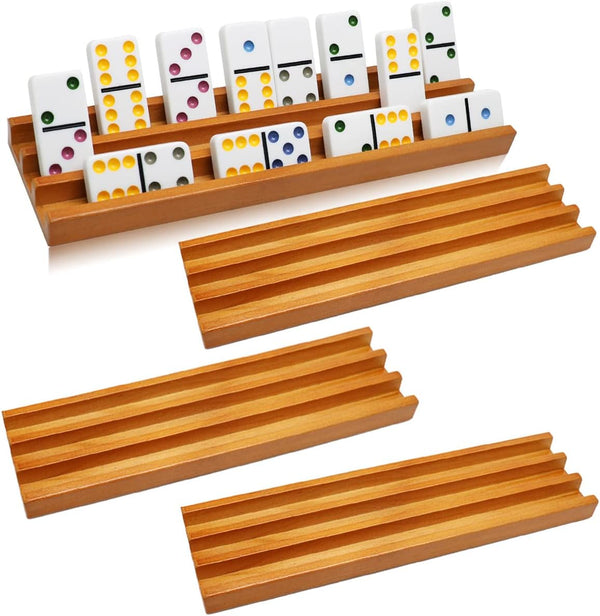 Exqline Wooden Domino Racks Trays Holders Organizer(Set of 4) - Premium Domino