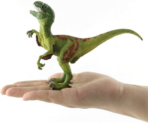 Velociraptor Dinosaur Toy Figurine with Moving Jaw, Detail Raptor Action Figure for Kids Birthday Gift, Green