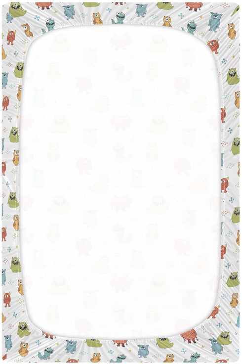 SDMKA 28x52 Inch Cute Monsters Crib Sheets for Boys Girls - Portable Microfiber Fitted Crib Sheet for Standard Crib