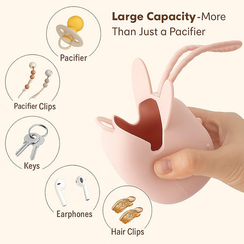 Set 3 ROCCED Pacifier Holder Case Silicone Bunny Design Pacifiers Pouch with Soft Silicone Strap, Travel Storage