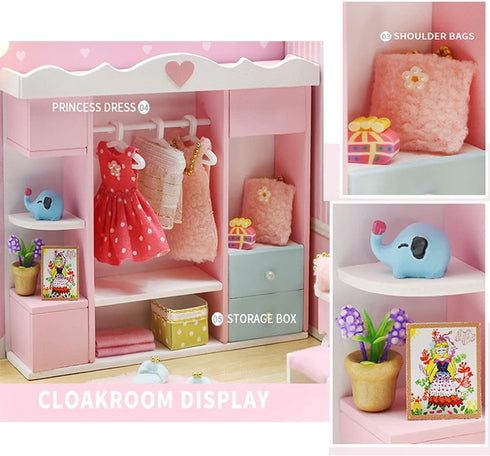 Kisoy Dollhouse Miniature with Furniture Kit, DIY 3D Wooden House Kit for Kids Adults Gift
