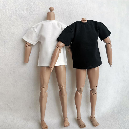 1/6 Custom Scale 2X T-Shirt Clothes for 12" Male Action Figure, Black and White