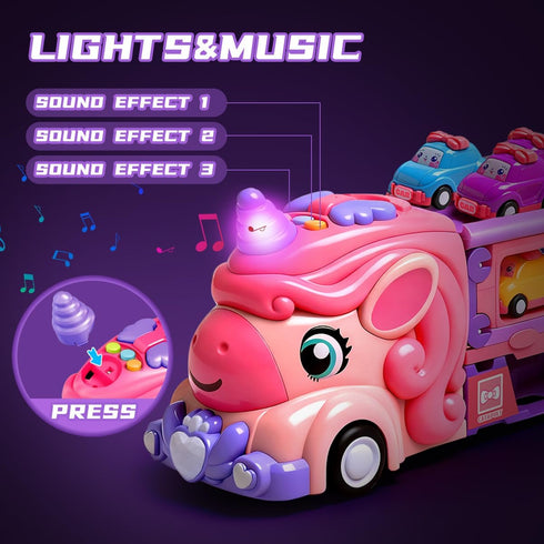 bulucoben 3 4 5 6 2 9 4-6 Unicorn Car Toys for Age Year Old Toddler Girl, Foldable Track & Player Race Mode Game, Light