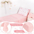 Set 4 Set, Toddler Bedding for Girls Pieces Pink Rose, Soft Breathable Toddler Comforter Bow Flower Print, Includes