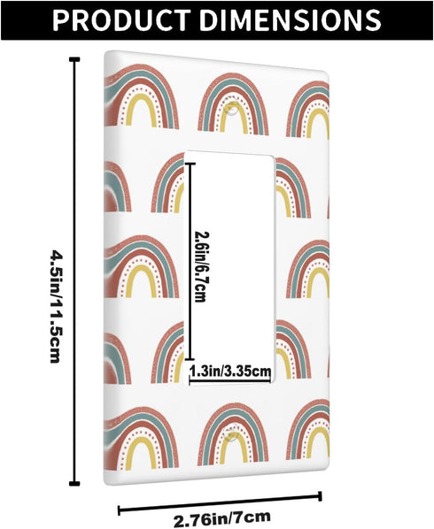 Boho Rainbow Rocker Wall Plate, Standard 1-Gang Cute Cartoon Switch Plate Covers for Nursery Room