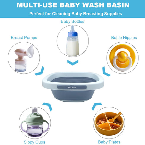 ticurills Collapsible Baby Bottles Wash Basin, Ideal Gifts for Baby & Moms, Multi-Purpose Wash Basin for Babies Bottles