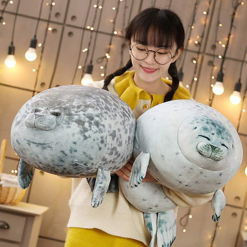 Cute Blob Seal Pillow - Chubby White Seal Plush Hug Pillow, Soft Stuffed Animal Toy (24")