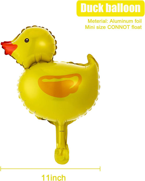 16 Pieces Mini Duck Foil Balloons with 2 Rolls Gold Ribbons for Farm Animal Birthday Baby Shower Party Decoration