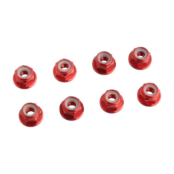8PCS M4 Lock Nuts Flange, Aluminum Self-Tightening Wheel Hardware for Axial HPI TLR ECX RC Car Vehicles, Red