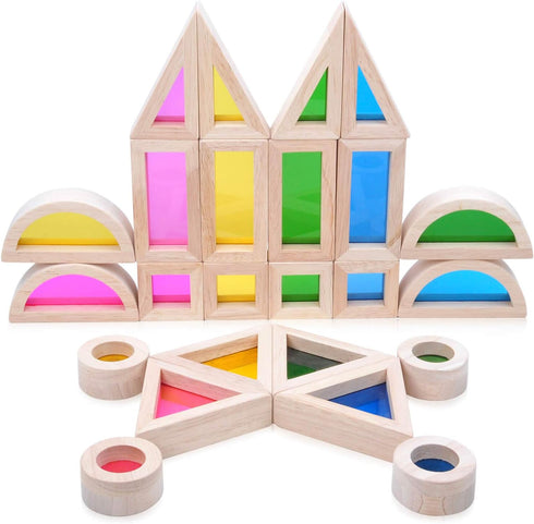 Wooden Building Blocks Set of 24pcs, Rainbow Sensory Toys for Toddlers, Preschool Stacking Toy
