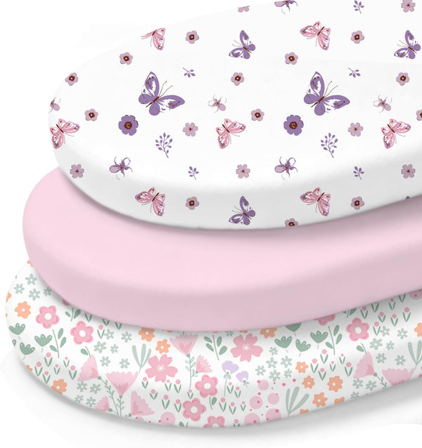 Little Grape Land Bassinet Sheets 3 Pack, 33" x 18" Fitted Bassinet
