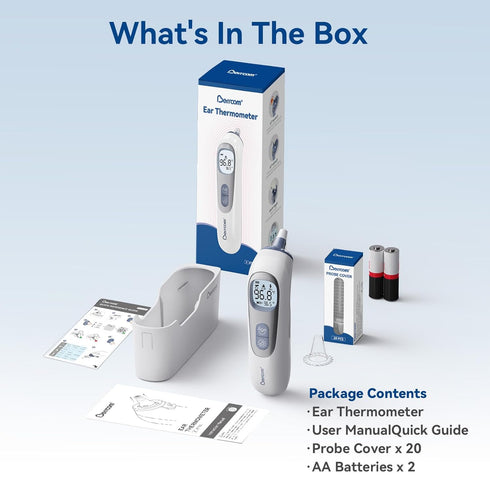 21 Berrcom Ear Thermometer with Heated Tip & Age Precision, Fever Alarm with Mute & Night Light, Includes Probe Covers