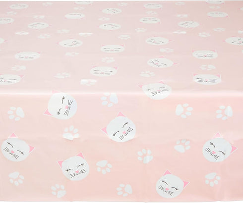 Sparkle and Bash 3 Pack Cat Themed Party Tablecloth, Pink Cat Birthday Plastic Tablecloth (54 x 108)
