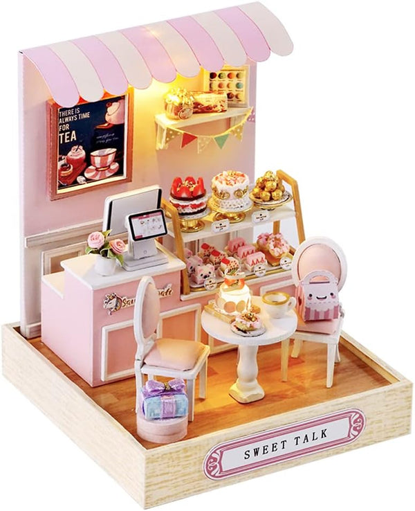 Kisoy Dollhouse Miniature with Furniture Kit, DIY 3D Wooden House Kit with Dust Cover, Handmade Tiny House Toys