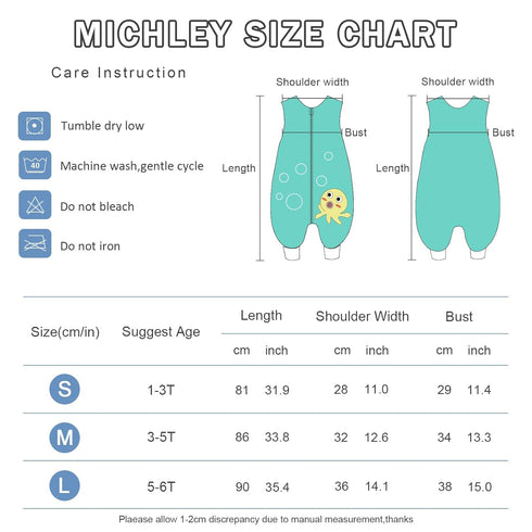 MICHLEY Toddler Sleeping Sack with Feet, Newborn Infant Sleeveless Sleeping Bag, 2-way Zipper Baby Wearable Blanket,