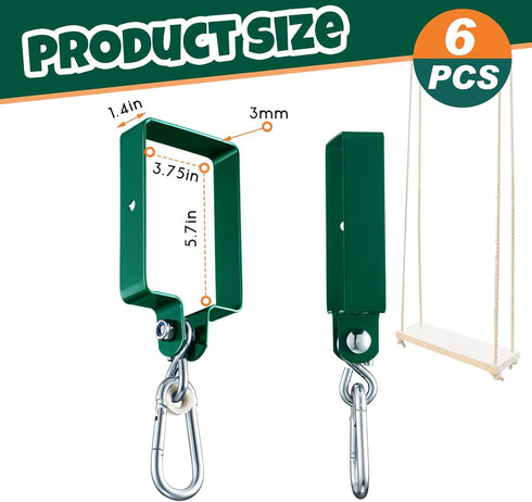 Dunzy 6 Pcs Heavy Duty Swing Hangers with Snap Hooks for Outdoor Playground, Metal Swing Set Attachments