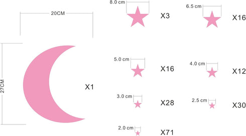 Moon and Stars Wall Decal Vinyl Sticker - Good Night Nursery Decor for Kids Room (Soft Pink)