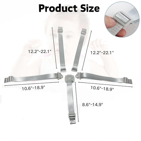 Pack Set: 5 Two High Chair Straps Point High Chair Straps Replacement Compatible with Graco and Most, Adjustable Sturdy