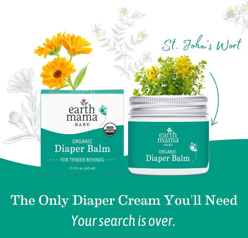 Earth Mama 2-Ounce (3-Pack) Organic Diaper Balm | Diaper Cream for Baby | EWG Verified, Petroleum & Artificial
