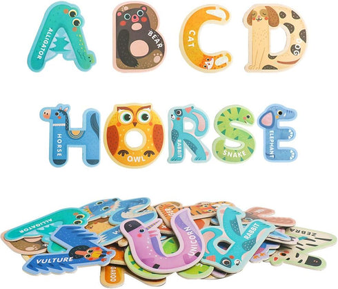 Jumbo Magnetic Letters Colorful ABC Alphabet Animal Shape Toys - Large Uppercase Refrigerator Fridge Magnets, Preschool