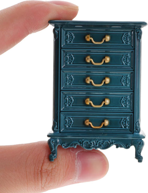 1pcs Miniature Chest of Drawers, Dollhouse Blue Tall Drawer Cabinet, 1:24 Scale Mini Nightstand Accessory