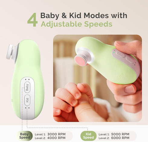PC20F Trimmer MelodySusie Baby Electric Nail File Kit, Magnetic Rechargeable & Safe Nail with Night Light, Quiet