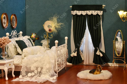 iLAND Dollhouse Accessories, 1/12 Scale Curtain Rods Decor (Luxury White)