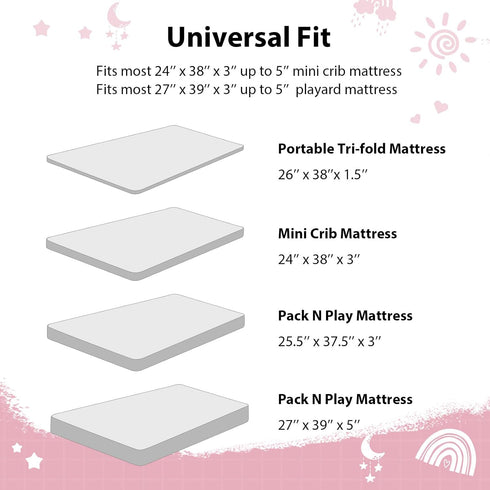 38x26 Pack Pack 3-Pack Baby Mini Crib Sheets Girl, Portable and Play Sheets Fitted for Playard and N Play Mattress