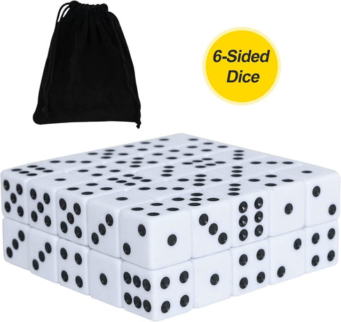 50 Pack 16MM Bulk of Opaque White Dice - Classic Six-Sided Dice for Board Games