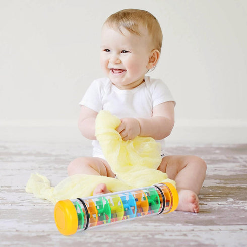 Rainmaker 8 inch Mini Rain Stick for Babies, Yellow Rattle Tube Shaker Music Sensory Toy