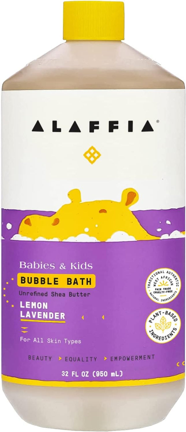 Alaffia Babies and Kids Bubble Bath, 32 Fl Oz - Gentle Baby Essentials for Delicate Skin, Vegan Lemon Lavender