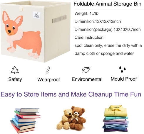 CLCROBD Foldable Animal Cube Storage Bins, Fabric Toy Box/Chest/Organizer for Toddler/Kids Nursery, 13 inch (Dog)