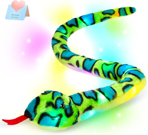 Houwsbaby 40'' Green Realistic Light Up Snake Stuffed Animal, Glowing Plush Toy for Practical Jokes, Kids Christmas Gift