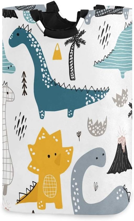 senya Large Storage Basket with Handles, Collapsible Organizer Bin for Nursery Clothes Toys, Dino Scandinavian Style