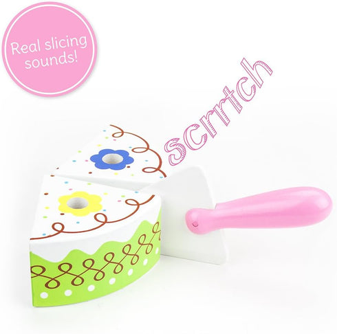 13 Set| Piece Wood Happy Birthday Cake Cake, Candles, Serving Tool & Tray|Party Roleplaying for Kids|Vanilla Cake