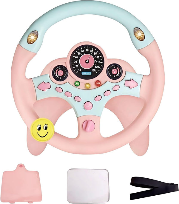 YIYZAOF Kids Steering Wheel Toy for Car Backseat with Light and Music,Suction Cups