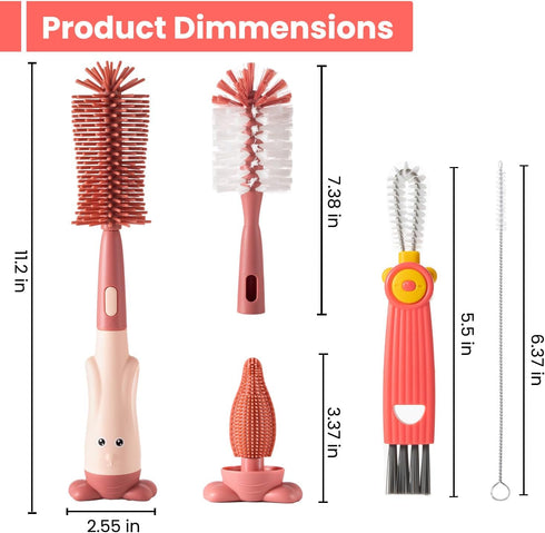 5-in-1 Set, Ariseno Baby Bottle Brush Bottle Brush for Baby, Baby Bottle Scrubber, Including Silicone & Nylon Bottle