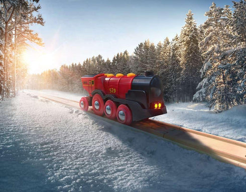 BRIO World 33592 Mighty Red Action Locomotive, Battery Operated Toy Train with Light and Sound Effects