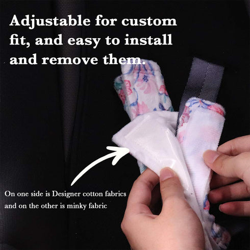 Baby Car Seat Belt Covers - Floral Stroller Seat Strap Covers for Girls Boys, Mink Seat Belt Protectors for Kids