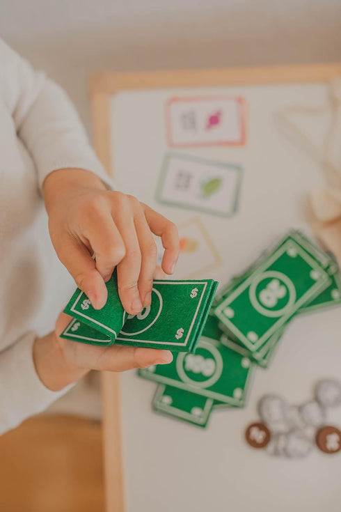 Counting Set Good Ground Pretend Play Kids Felt Money Educational Montessori Toy Dollars Bills Coins Wallet Childrens