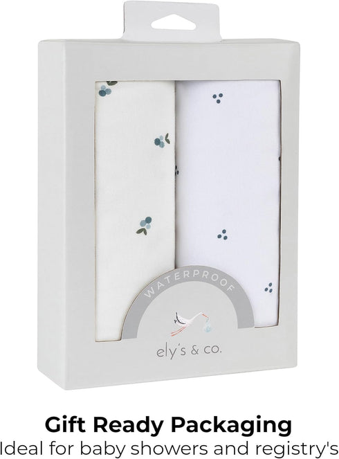 100% 2 Pack Set, 34 17 Ely's & Co. Patent Pending Waterproof Changing Pad Cover Sheets, Cotton with Waterproof Lining