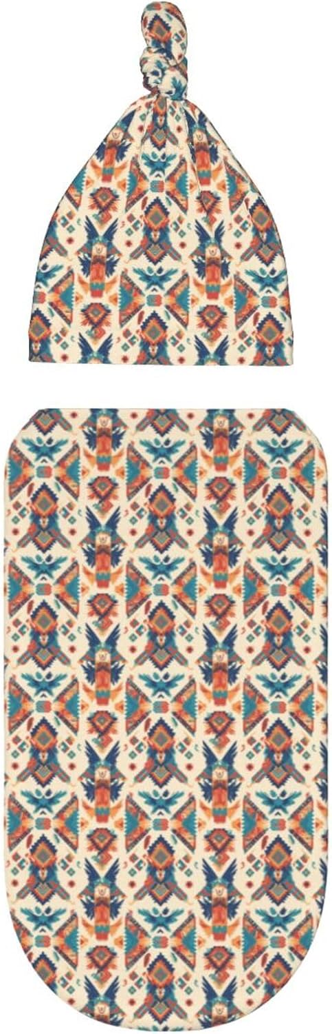 Sets Aztec Pattern Newborn Swaddle Blanket Hat Soft Baby Receiving Blankets Swaddle Sack for Baby Shower Infant Boy