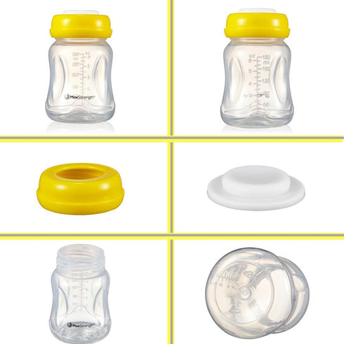6pc Set 6.oz 180ml Breastmilk Bottles with Leak Proof Lids by Max Strength Pro, Reusable Wide Neck Bottles Best