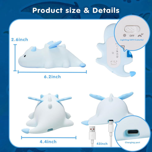 AGV Cici 3 Dimmable Cute Baby Dragon Kids Night Light for Kids,Cute Soft Silicone Lamp Level Changing Rechargeable