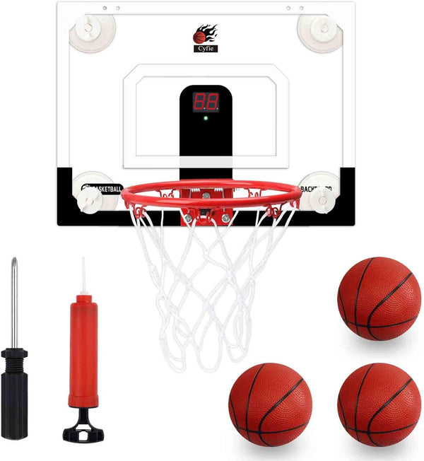 CYFIE Indoor Mini Basketball Hoop, Suction Cup Set with Scoreboard, Sound, 3 Balls for Kids Gifts