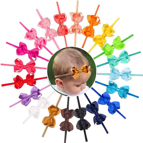 CÉLLOT 40 Colors Baby Bow Headbands, 3" Super Soft Nylon Hair Bows for Baby Girls, Infants, Newborns