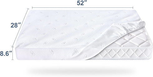 100% 52" 28" 8.6" Crib Mattress Protector Sheets Fitted Waterproof Crib Mattress Pad Cover, Noiseless & Machine Wash