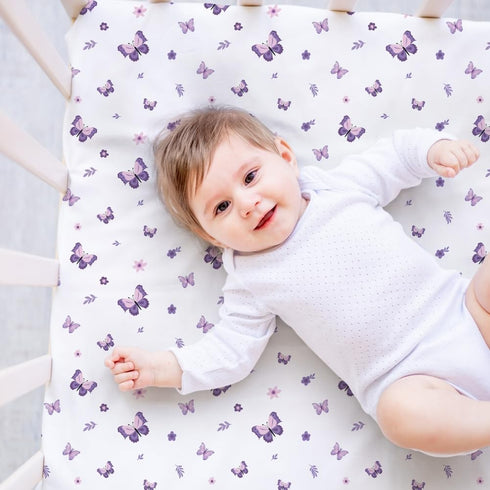 FIGEPO 4 Pack (Pack Butterfly Baby Crib Sheets for Baby Girls Purple Crib Fitted Sheets for Standard Size Crib