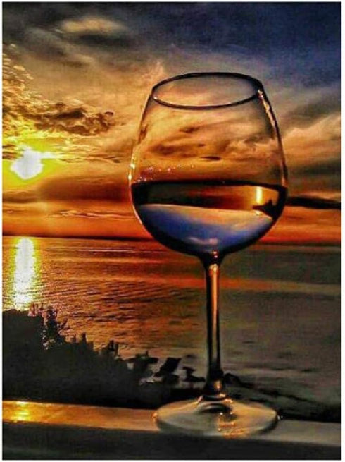 najiaxiaowu Adult Puzzles 1000 Pieces - DIY Sunset Sea Wine Glass Wooden Puzzles Children and Elderly Puzzles Modern